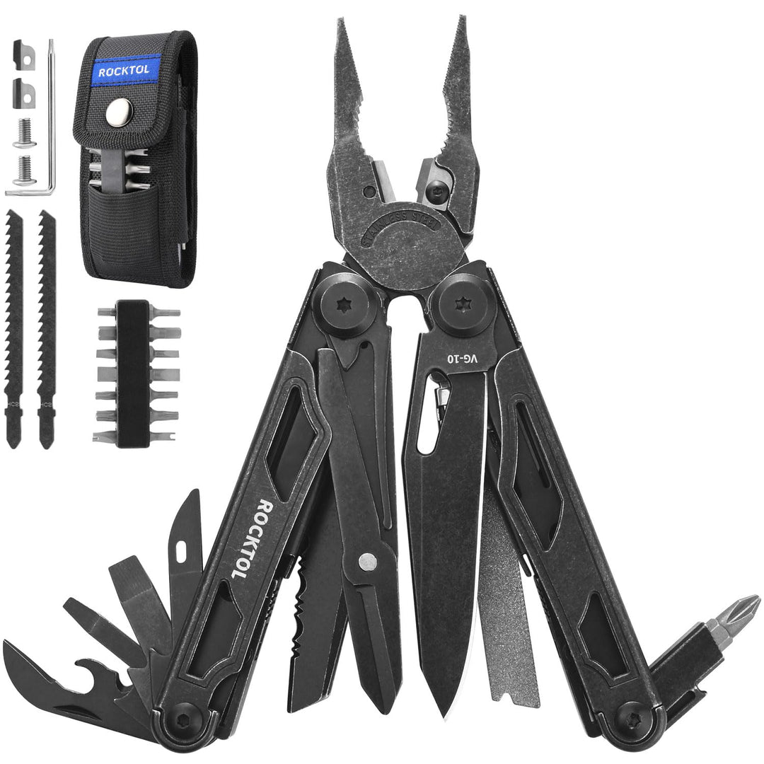 ROCKTOL Multitool, VG-10 Blade, 29-in-1 Multitool Pliers with Replaceable Wire Cutters and Saw, Heav