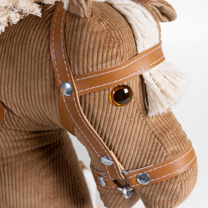 Schaukelpferd Holz mit weichem Cord