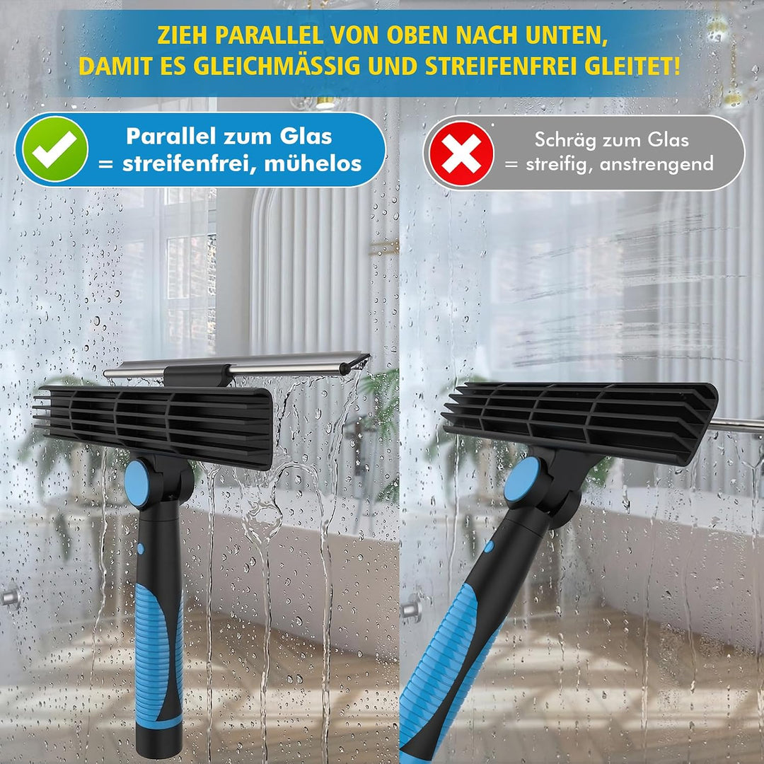 2.2M Profi Fensterputzer Set mit Fensterabzieher &amp; 400ml Fensterreiniger 2m mit 400ml Glasreiniger,