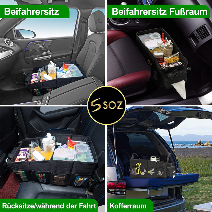 Soz® Wärmeisolierter Kofferraum-Organizer – Faltbare multifunktions XL Auto-Box mit 12 Fächern – 24