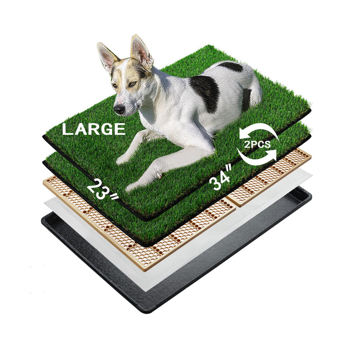 MEEXPAWS Grosse Hundetoilette aus Kunstrasen mit Tablett | 85×59 cm|2 Robustes Gras-Ersatzset| Schne