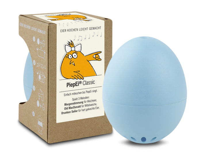 PiepEi Classic Hellblau - Singende Eieruhr zum Mitkochen - Eierkocher für 3 Härtegrade - Piep Ei mit