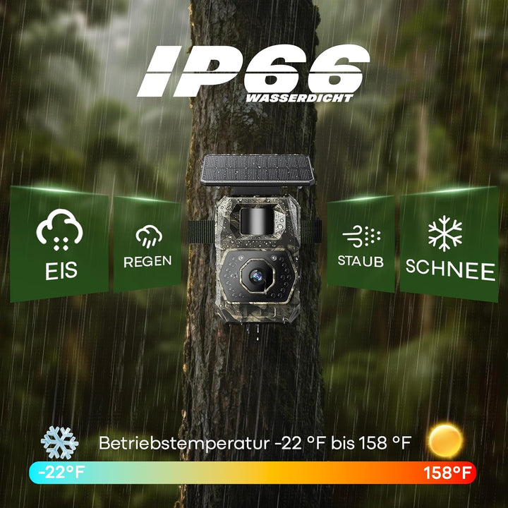 MAXDONE Wildkamera mit Handyübertragung App - Wildtierkamera 4K 64MP WLAN Solar Wildkamera mit 6000m
