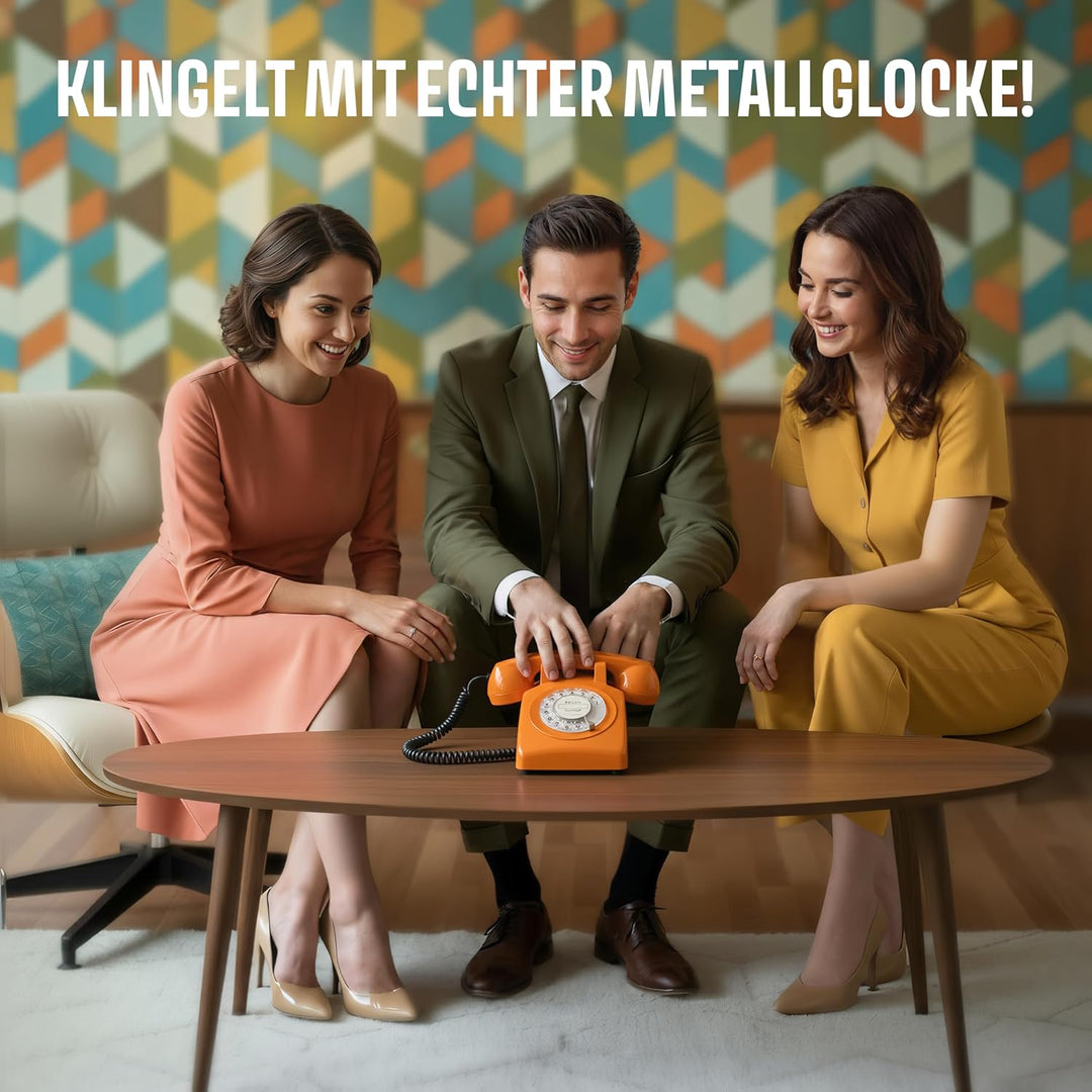 Opis Technology 60s Cable Retro Telefon mit Wählscheibe – Klassisches Festnetztelefon, mechanische M
