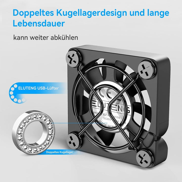 ELUTENG 2 in 1 USB Lüfter 40mm 5V, Doppel Mini USB Ventilator 40mm PC Lüfter Klein US B Computer Lü