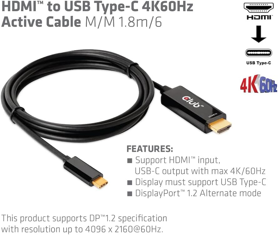 Club3D HDMI™ auf USB-Typ-C 4K60Hz aktives Kabel St./St. 1,8m CAC-1334, CAC-1334