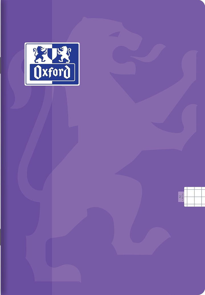 Oxford Touch Schulheft A5 Kladde 32 karierte Blätter mit Seitenrand, Optik Paper 90 g, weicher lamin
