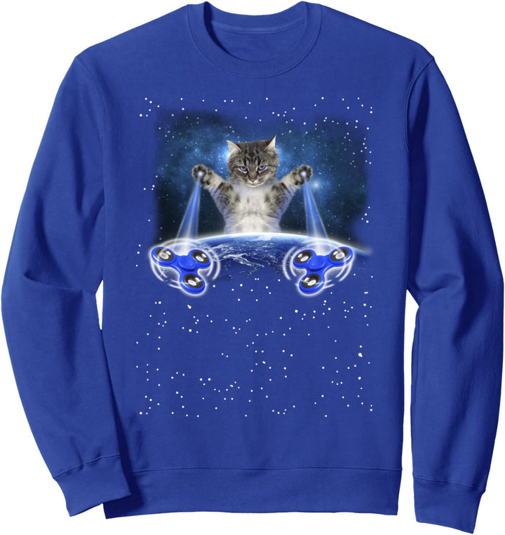 Cat Figet Spinner Space Galaxy Over Earth Sweatshirt