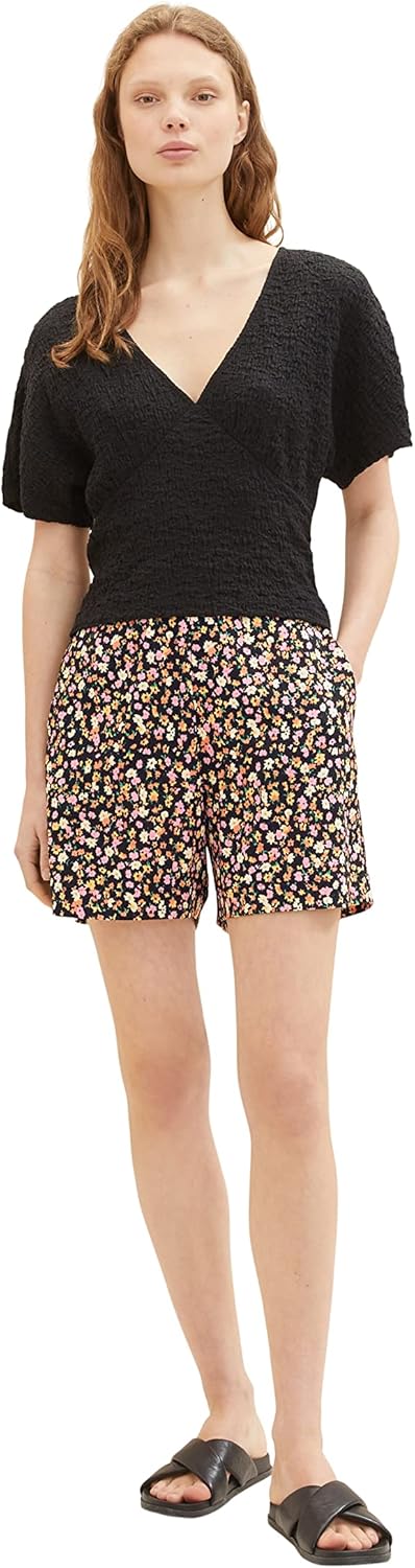 TOM TAILOR Denim Damen Basic Shorts XL 31952 - Black Flower Print, XL 31952 - Black Flower Print