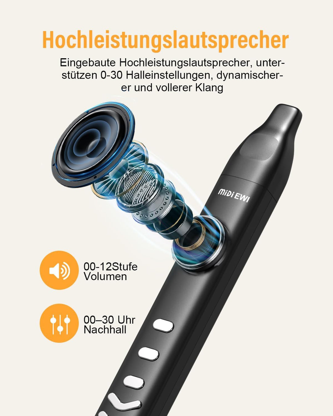 Digital Blasinstrument Schwarz Unterstützung Bluetooth MIDI Elektronisches Blasinstrument mit Netzka