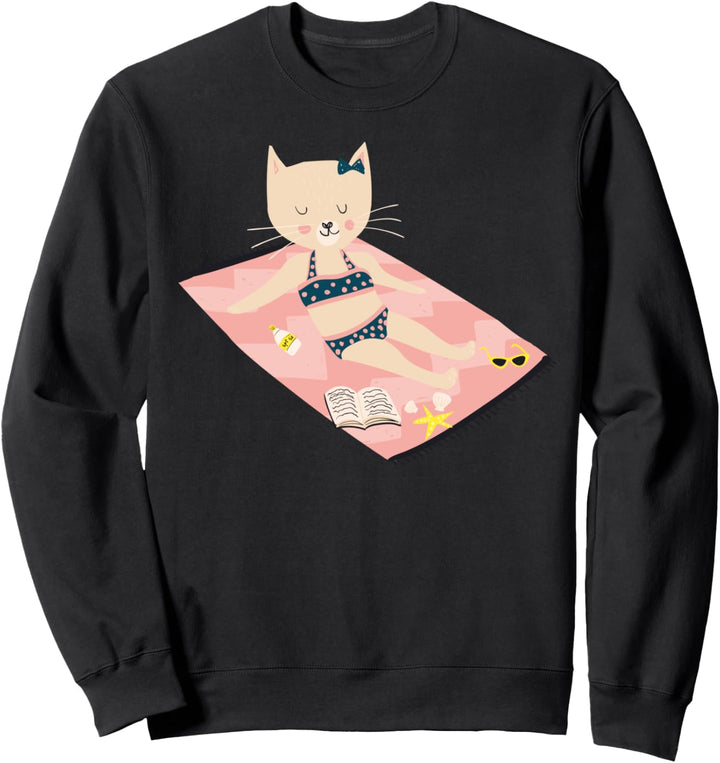 Süsse Katze Sommerferien Strand Nordsee Ostsee Mädchen Damen Sweatshirt