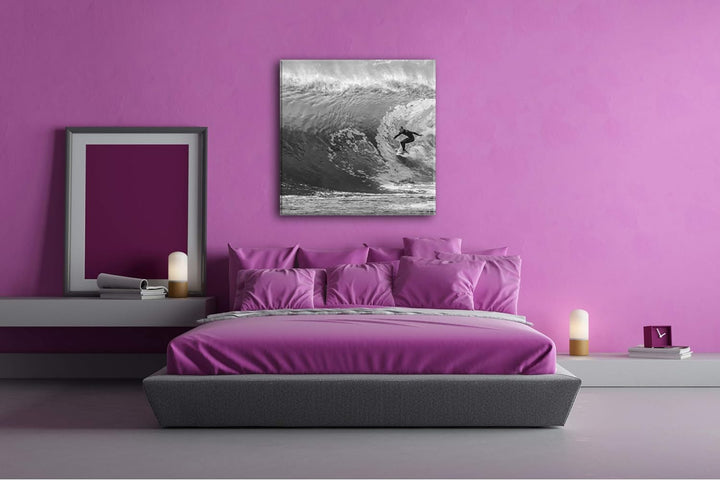 deyoli Surfer in Aktion Format: 70x70 Effekt: Schwarz&amp;Weiss als Leinwandbild, Motiv fertig gerahmt a