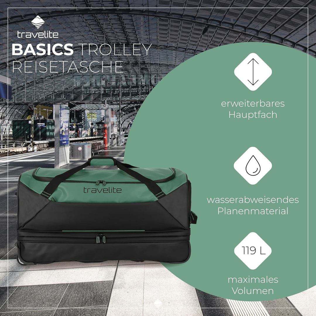 Travelite Trolley Reisetasche mit Rollen aus wasserabweisendem Material, Basics Weichgepäck Rolltasc