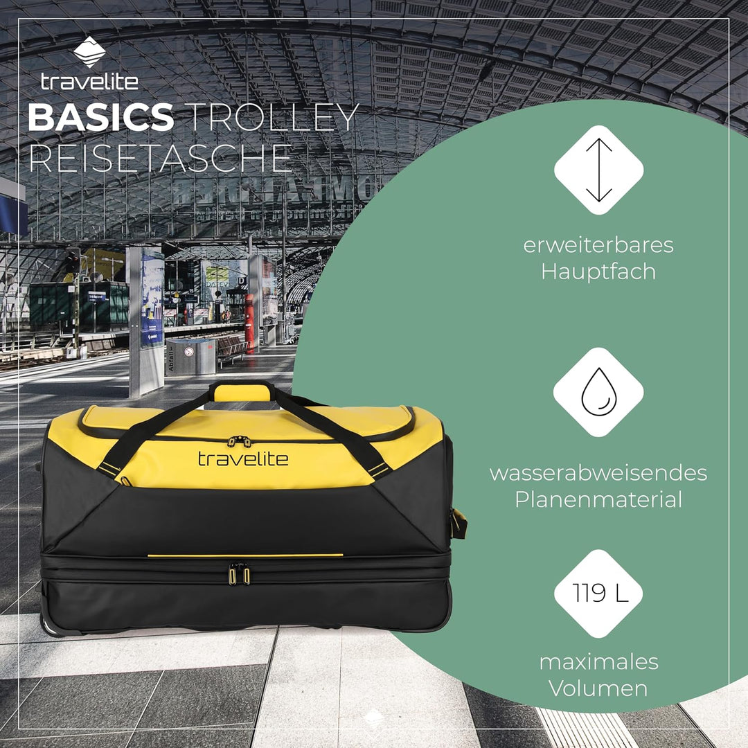 Travelite Trolley Reisetasche mit Rollen aus wasserabweisendem Material, Basics Weichgepäck Rolltasc