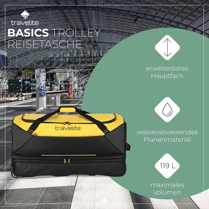 Travelite Trolley Reisetasche mit Rollen aus wasserabweisendem Material, Basics Weichgepäck Rolltasc