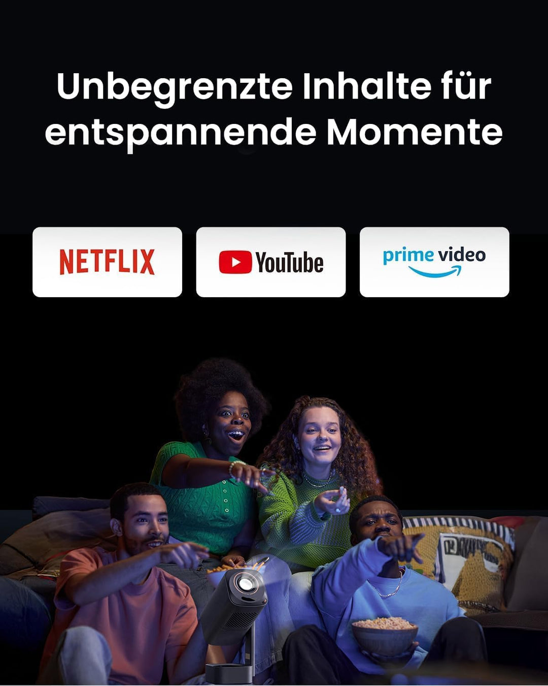 Yaber T1 Pro Mini Beamer, 180° Drehbar Tragbarer Projektor für Heimkino Black, Black