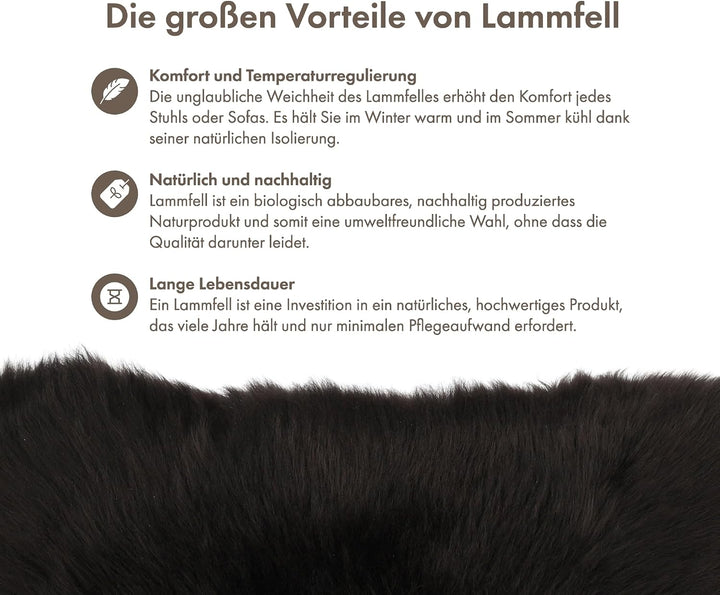 Nordic Sheep Lammfell Sitzauflage 40x40 cm, 4er Pack, Schokolade | Echtes Lammfell auf einer Seite,