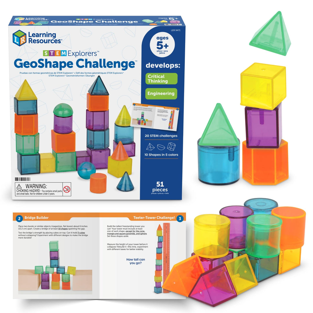 Learning Resources Stem Explorers GeoShape Challenge, Lernspiel mit geometrischen Formen, 3D, 50 Stü