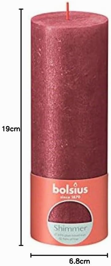 Bolsius Rustik Stumpenkerzen - Shimmer Rot - Set 4 Stück - Dekorative Stumpenkerzen - Länge Brenndau