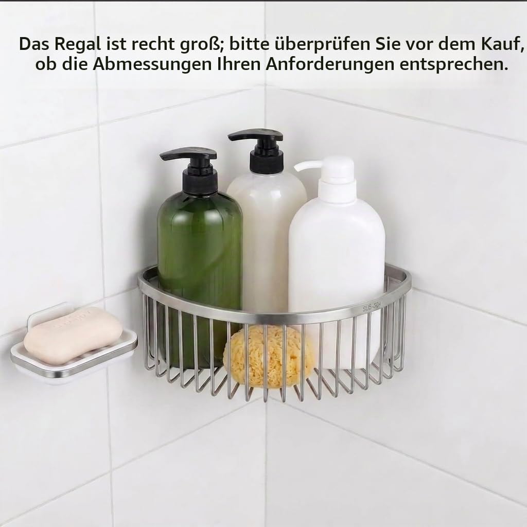QWORK® Duschablage Ecke, Duschregal Edelstahl 304, 22,5 x 22,5 x 8,5 cm Eckregal Dusche, für Bad Küc