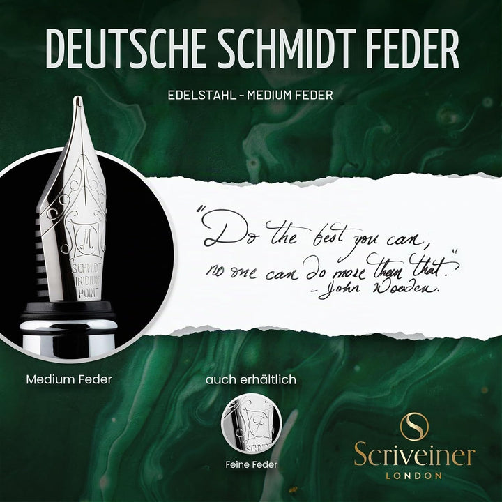 Scriveiner Füller Green - britisches Renngrün, toller Luxus Füllfederhalter, Chromausführung, medium