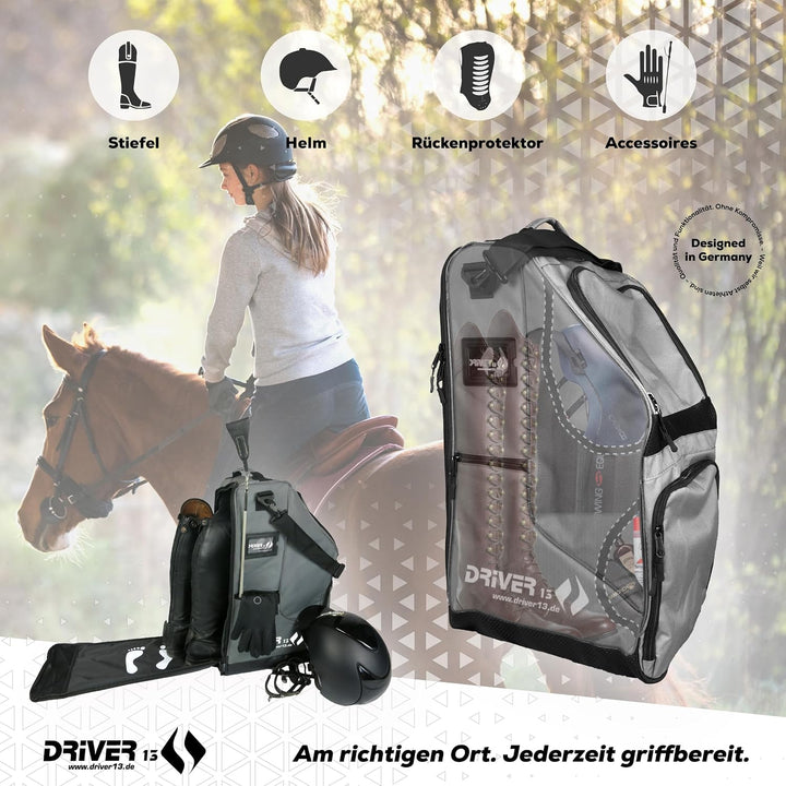 Driver13 Reitstiefelrucksack Reitstiefeltasche Stiefeletten Taschen Deluxe mit Helmfach für Reitstie