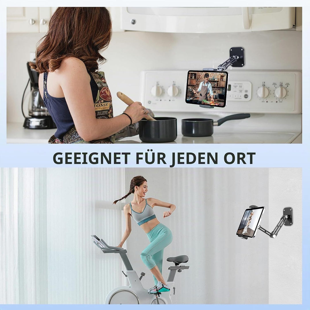 Lucrave Tablet Wandhalterung, Aluminium ausziehbare iPad Wandhalterung, mit 360° drehbarer Basis ein