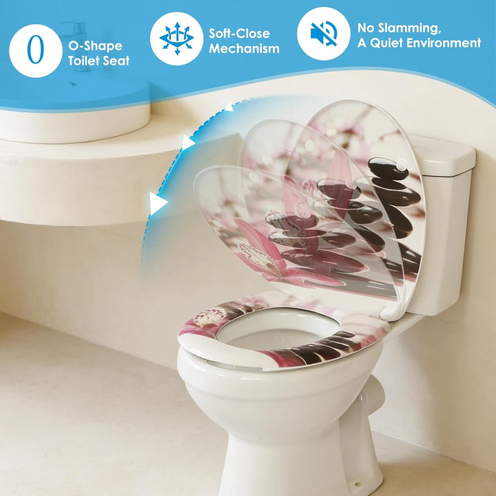 Duroplast-Toilettensitz, O-förmiger Toilettendeckel mit Soft-Close-Mechanismus, Edelstahlscharnier,