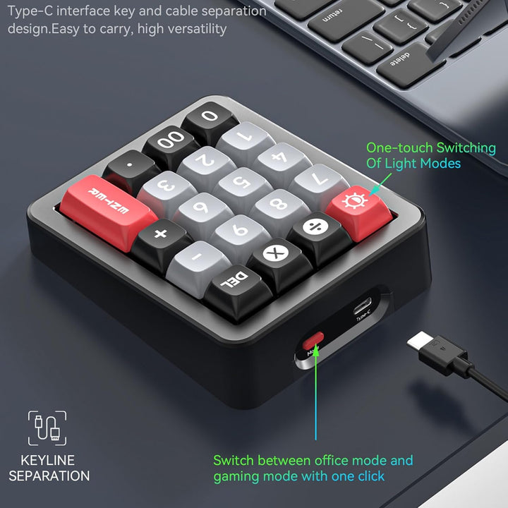 Mechanischer Numpad mit 19 Programmierbaren Knopfs, 12 RGB -Backlits Typ C Kabelnummernpad, Red Swit