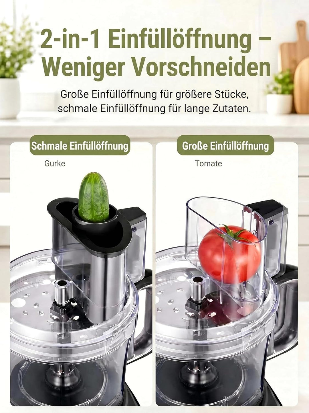 Food Processor 2.3L, Küchenmaschine, 2-in-1 Futterrutsche, 3 Geschwindigkeiten, All-in-One: Hacken,