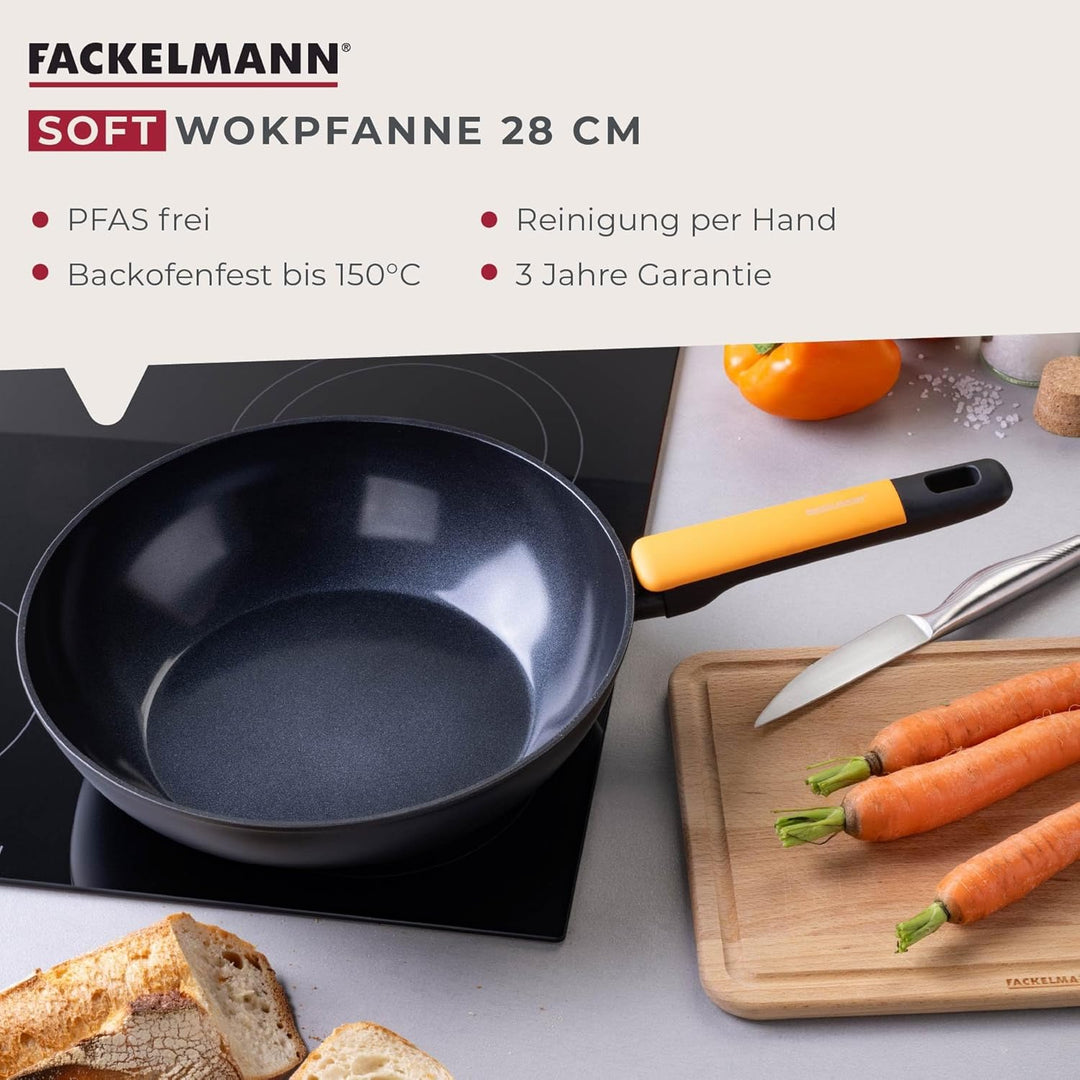 Fackelmann Wokpfanne Soft – Ø 28 cm aus geschmiedetem Aluminium, mit Greblon CK2 Ceramic Beschichtun