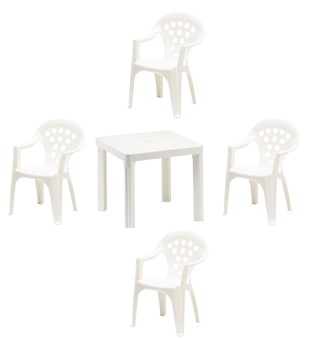 Hline Kinder Garten Sitzgruppe Tisch mit Stühlen Gartenstuhl Sessel (1 Tisch 4 Stühle weiss), 1 Tisc