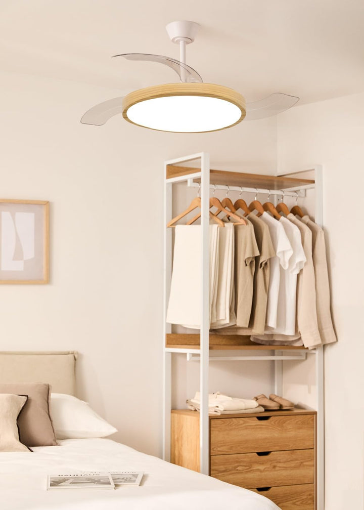 CREATE / WIND CLEAR STUDIO M/Deckenventilator mit Beleuchtung Weiss Hellesholzflügel mit WLAN und Fe