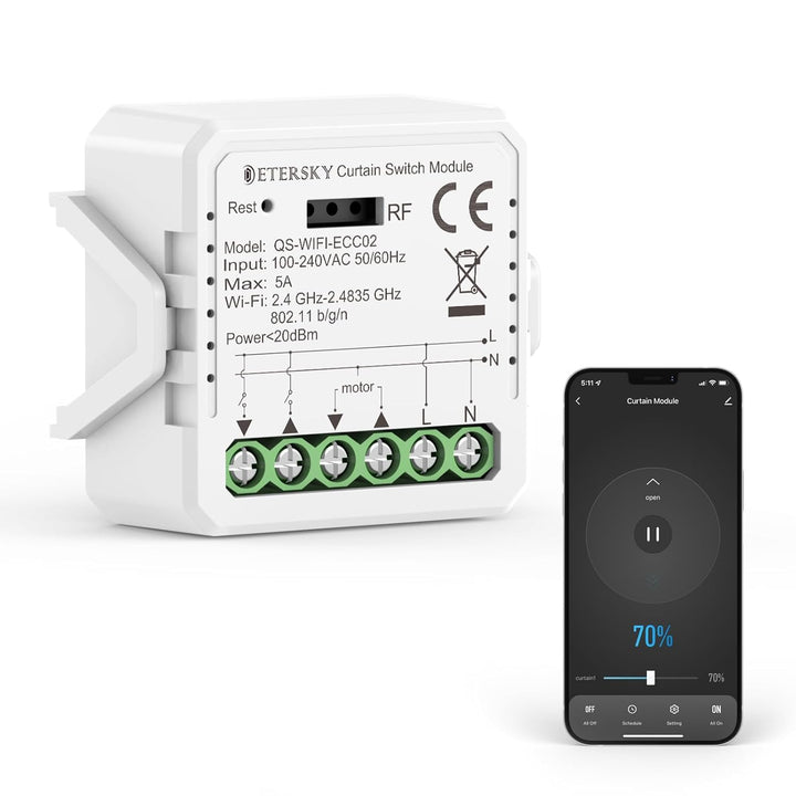 Wlan Rolladenschalter Modul mit Prozentfunktion, Etersky Smart WiFi Rolladensteuerung für Jalousien,