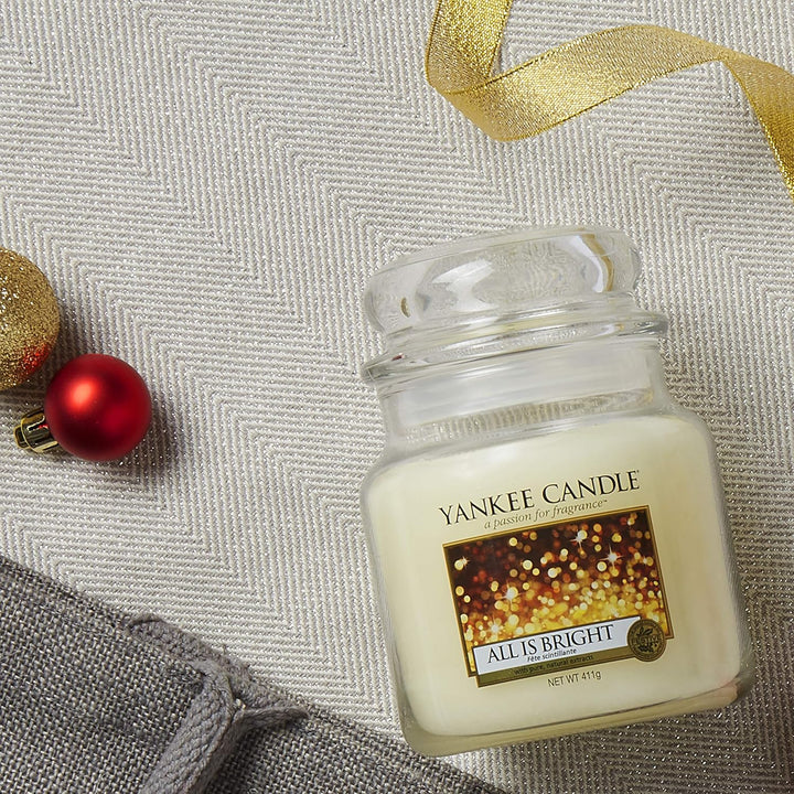Yankee Candle Duftkerze| All is Bright | Brenndauer bis zu 75 Stunden|Mittelgrosse im Glas All Is Br