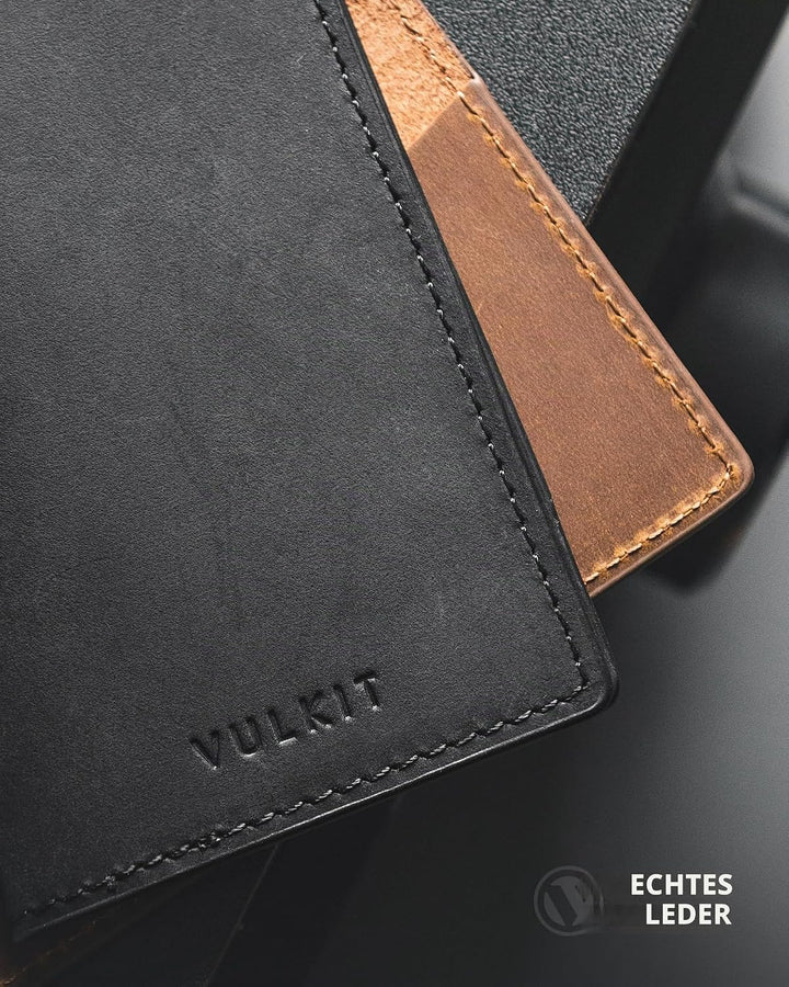 VULKIT Visitenkartenetui Echtes Leder Slim Visitenkartenhüllen für Herren Bifold Visitenkartenhalter