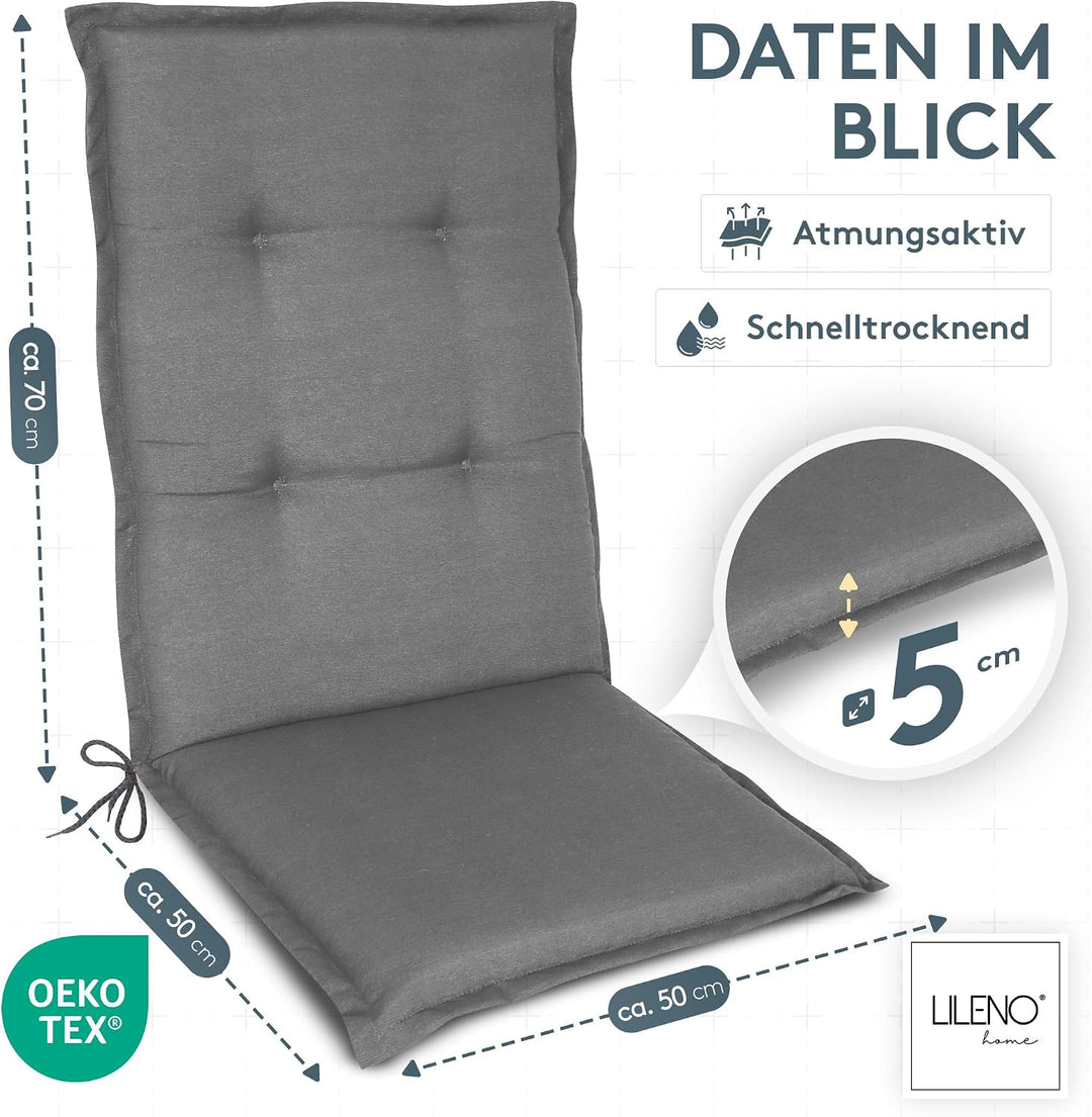 LILENO HOME Gartenstuhl Auflagen als [4er Set - Hochlehner] in Uni Uni Mittelgrau (Tami) 4, Uni Mitt