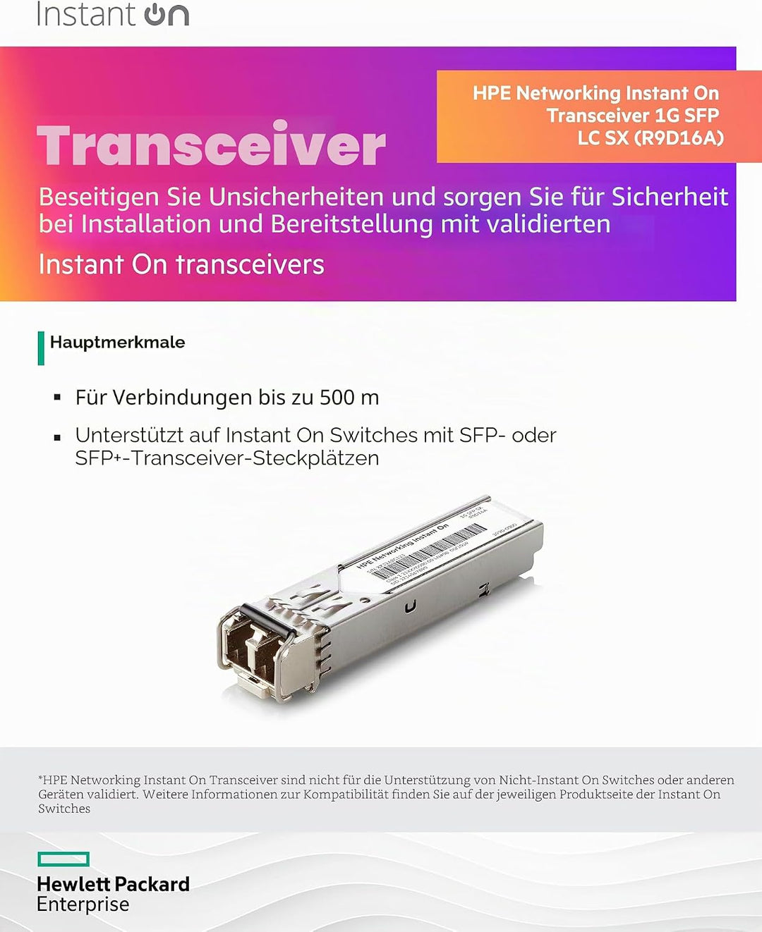 HPE Instant On 1G SFP LC SX 500 m OM2 MMF-Transceiver
