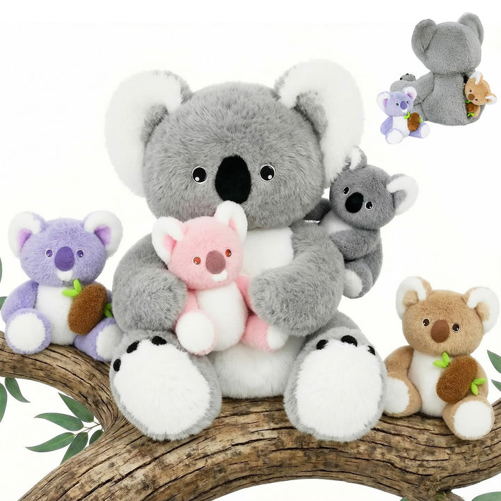 OUOZZZ 5 Stück Koala Kuscheltier Set, 30cm Weich Koala Plüschtier mit 4 Baby im Bauch - Baby Geburts