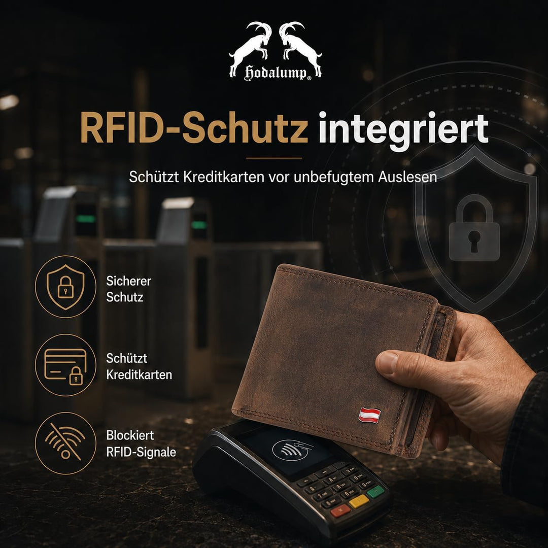 hodalump Echt-Leder Geldbörse • Premium Geldbeutel für Damen und Herren mit RFID-Schutz • Langlebige