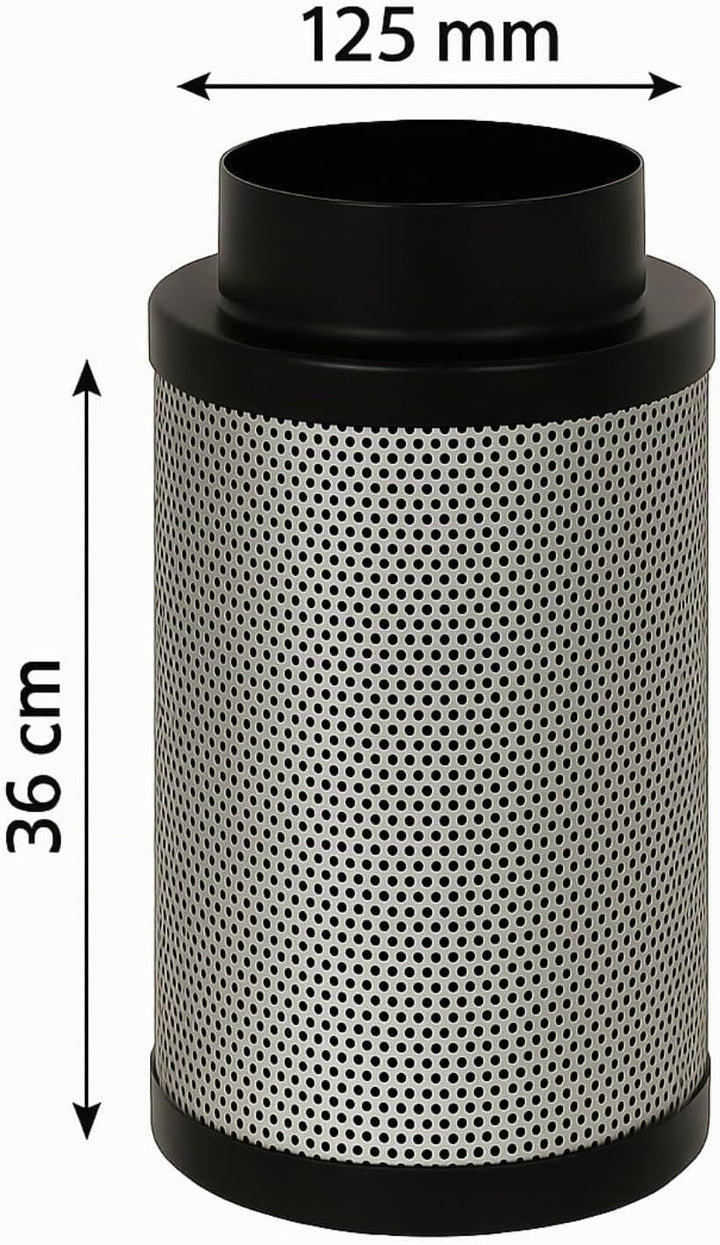 Weedness Airontek Aktivkohlefilter Grow 425 m³/h 125 mm 36 cm - Anti Geruch Belüftung Geruchsfilter