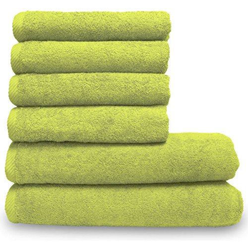 Pure Line Handtuch-Set 6 teilig, 2 Duschtücher 70 x 140 cm &amp; 4 Handtücher 50 x 100 cm, Lime, Lime