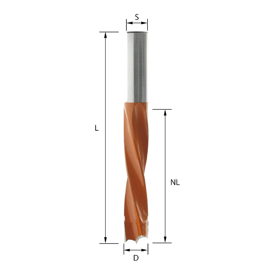 ENT 22503 Dübelbohrer HW, Schaft (S) 10 mm, Durchmesser (D) 8 mm, NL 52 mm, SL 30 mm, L 85 mm, Links