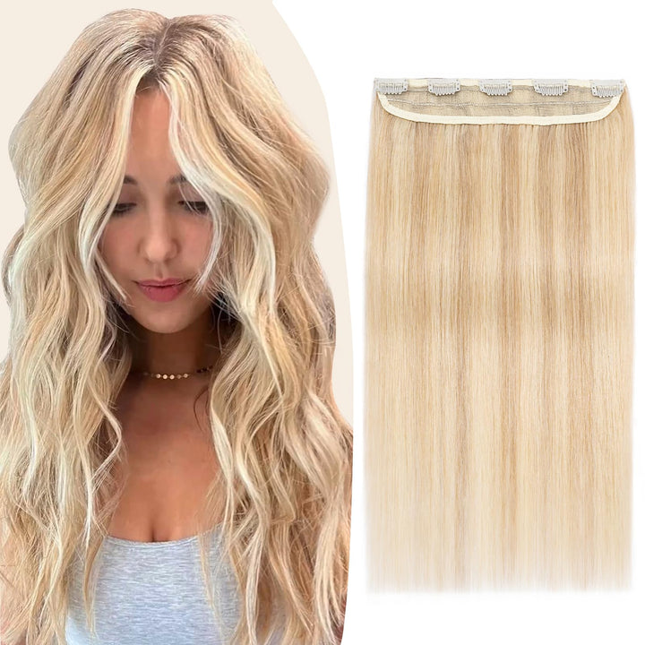 TESS Clip in Extensions Echthaar Blond Balayage 25 cm, Ein Stück Clip in Echthaar Haarverlängerung 5