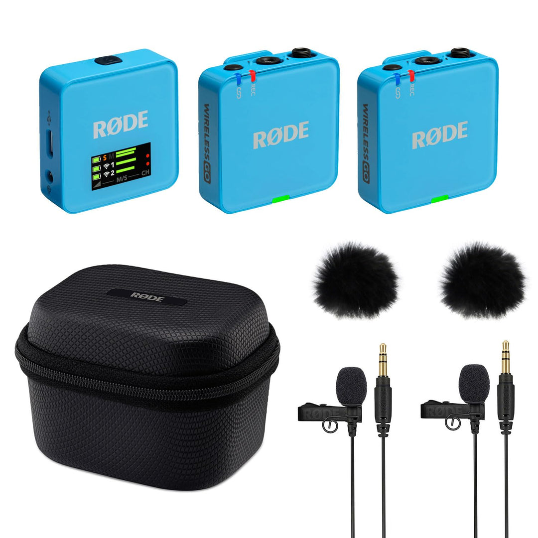 Rode Wireless GO Gen 3 Drahtloses 2-Kanal Mikrofon-Funksystem Blau mit Charge Case + 2X Lavalier GO