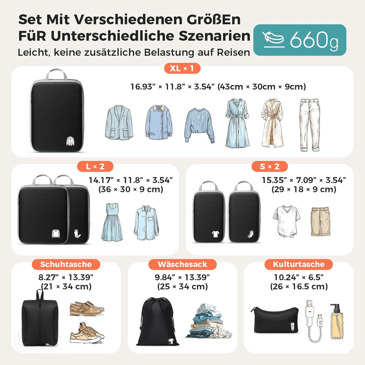 Koffer Organizer Packing Cubes Compression 8 Stück, Wasserdicht PackwüRfel Koffer Organizer Set,Trav