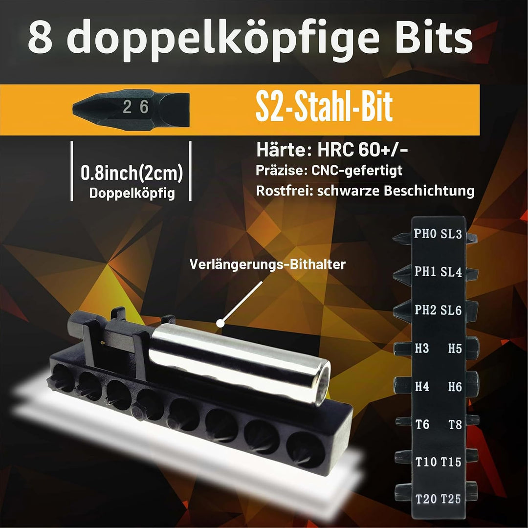 Kurzer Mini-Schraubendreher für enge Stellen, Griff aus Celluloseacetatfaser, doppelseitige Bits aus