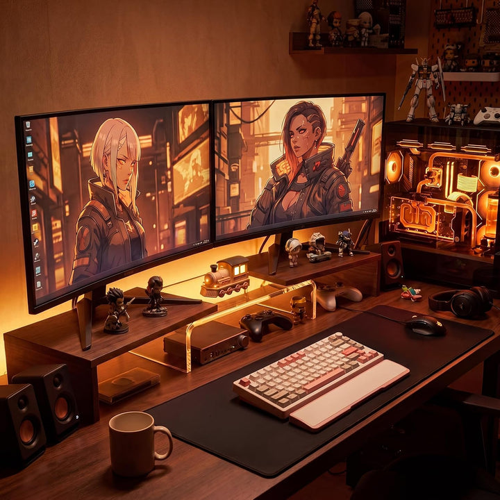 Monitorständer 2 Monitore mit Acryl-Mittelteil, Bildschirmerhöhung für Schreibtisch, Monitorerhöhung