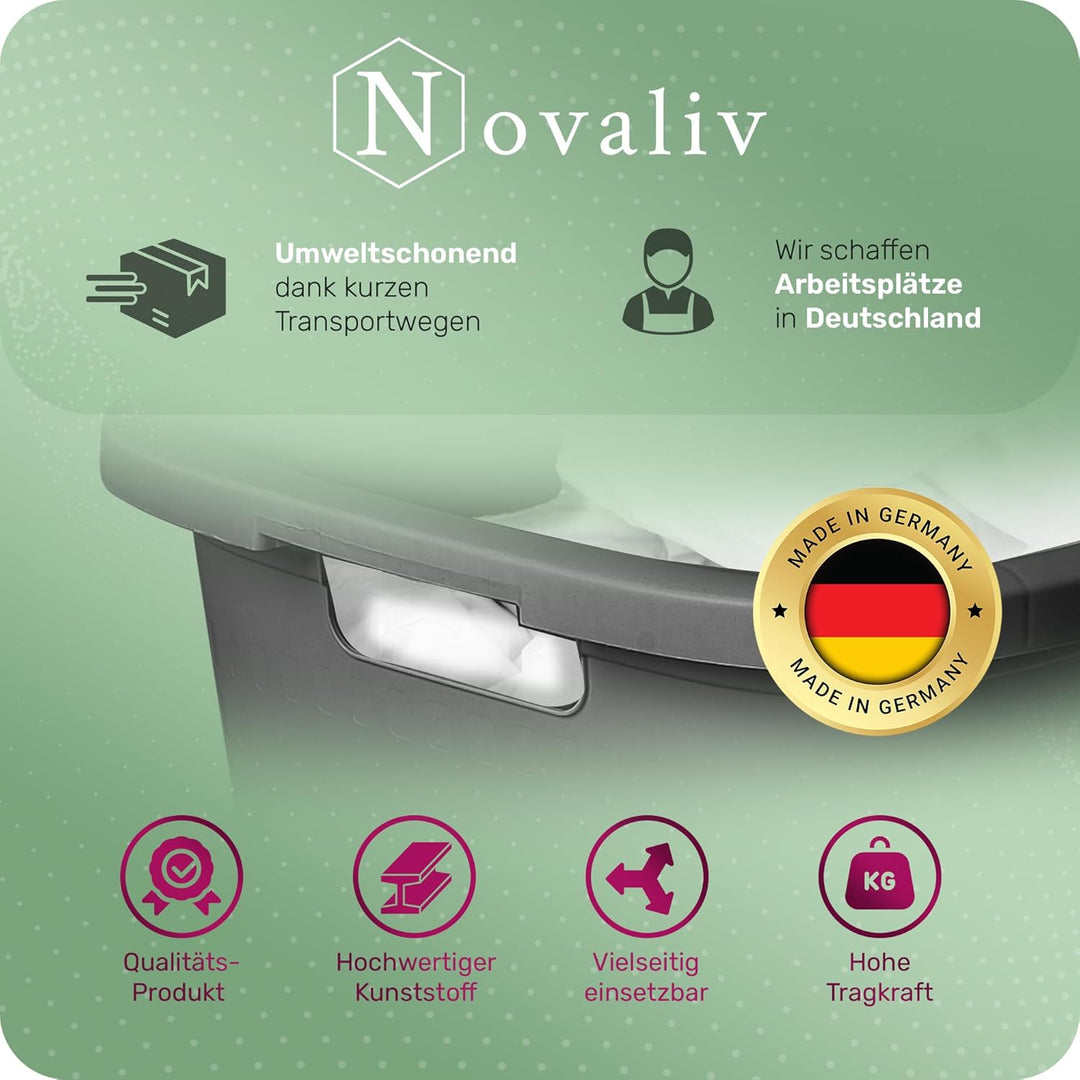Novaliv Sparset 6X Wäschekorb mit 4 Griffen 40L Anthrazit, Wäschebox Set Wäscheeimer Wäschebehälter