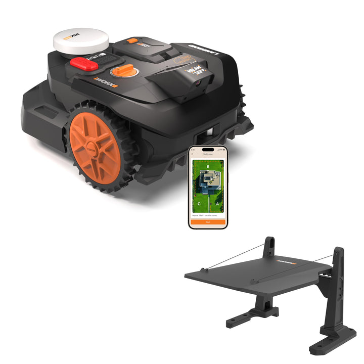 Worx Landroid Vision Cloud WR304E 2WD Mähroboter mit Garage, kabelloser Rasenmähroboter für bis zu 4